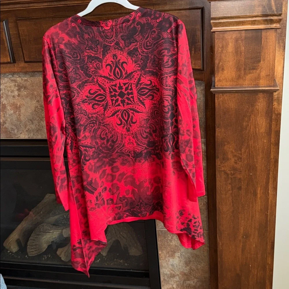 Long sleeve red black embellished gothic witchy edgy tunic shark bite hem Y2K XL